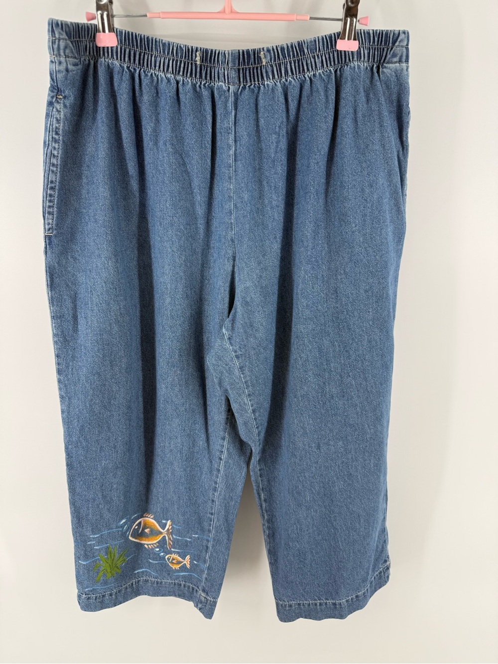 Y2K 90s Coastal Fish Denim Capri Pants NY Original Wear 100% Cotton 12